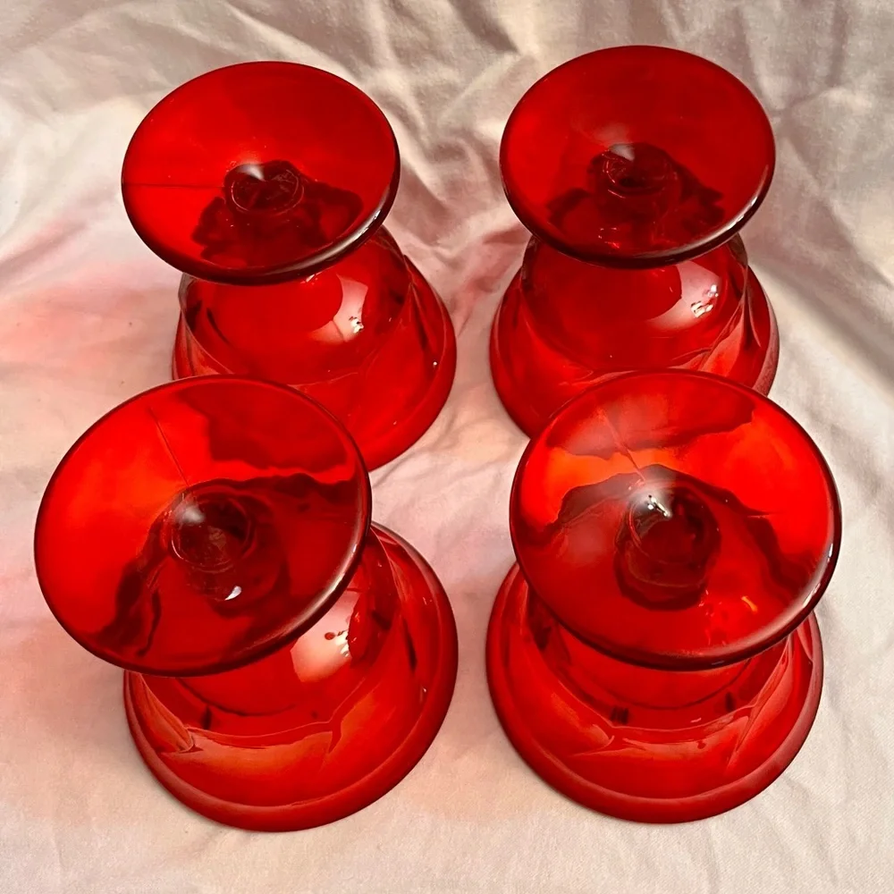 Fostoria Jamestown Ruby Red Sherbet Champagne Glasses Swirl Vintage Set of 4